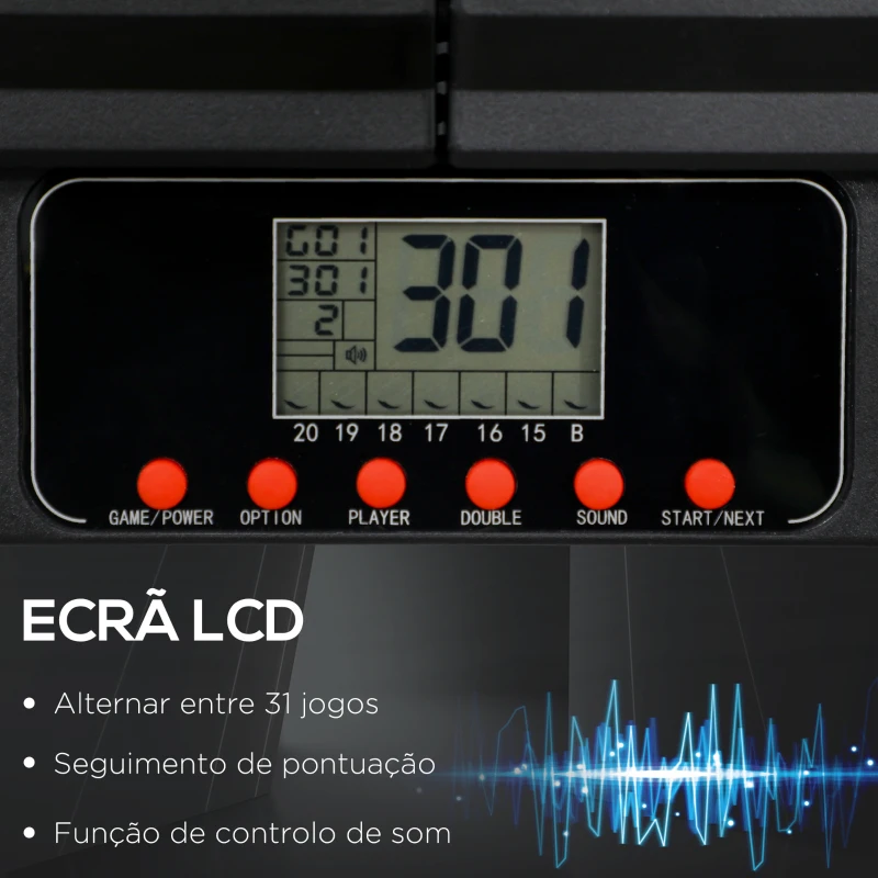 SPORTNOW Alvo Eletrónico Dobrável com 31 Jogos para 8 Jogadores com 6 Dardos e 6 Pontas de Substituição Ecrã LCD 83x4x45 cm Preto