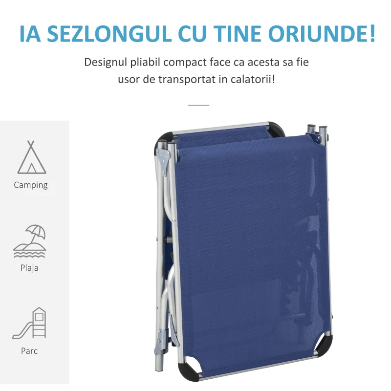 Outsunny Scaun de Gradina Pliabil cu Spatar Reglabil Albastru
