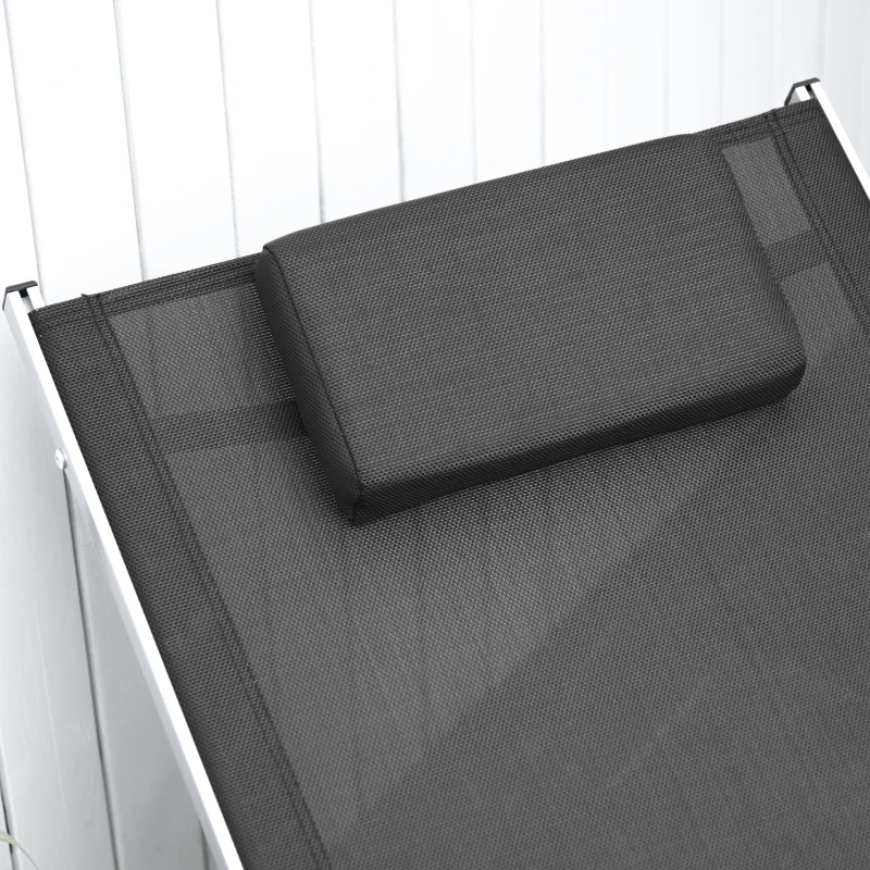 Outsunny Sezlong pentru Plaja din Aluminiu, Sezlong de Gradina din Textilen cu Tetiera Detasabila