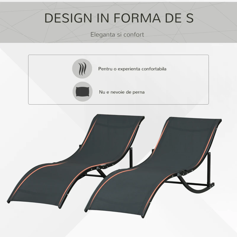 Outsunny Set 2 Sezlonguri de Gradina Pliabile, Sezlong pentru plaja din Aluminiu si Textilen, 61x165x63cm, negru