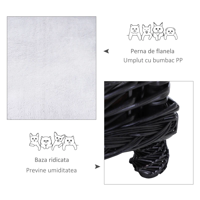 PawHut sezlong animale de companie, 69x42x33cm, negru