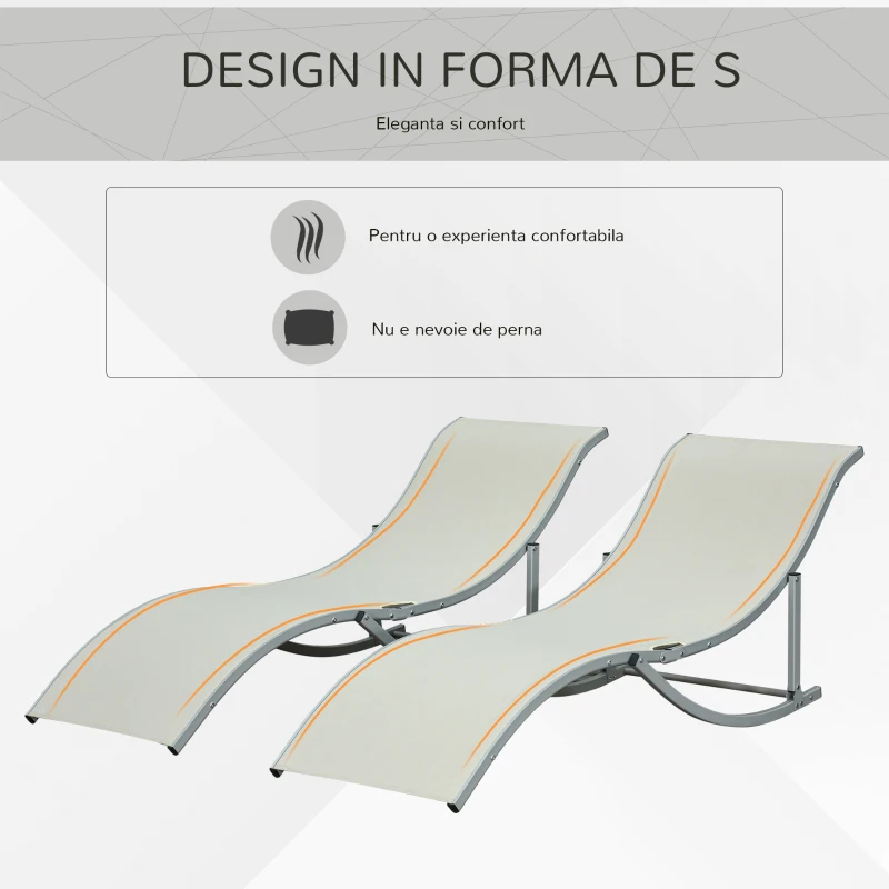 Outsunny Set de 2 Sezlonguri de Gradina Pliabile din Aluminiu si Textilen Bej