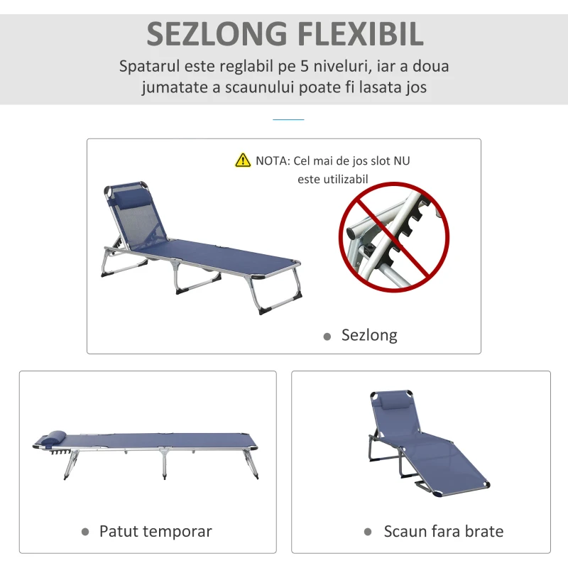 Outsunny Scaun de Gradina Pliabil cu Spatar Reglabil Albastru