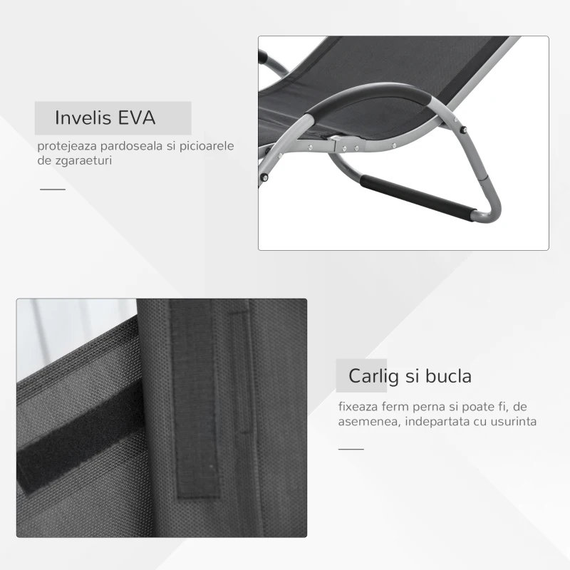 Outsunny Sezlong pentru Plaja din Aluminiu, Sezlong de Gradina din Textilen cu Tetiera Detasabila