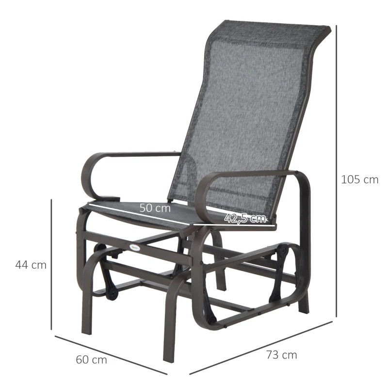 Outsunny Outdoor Gliding Rocking Chair with Sturdy Metal Frame, Patio Comfortable Swing Chair for Garden, Backyard, Grey