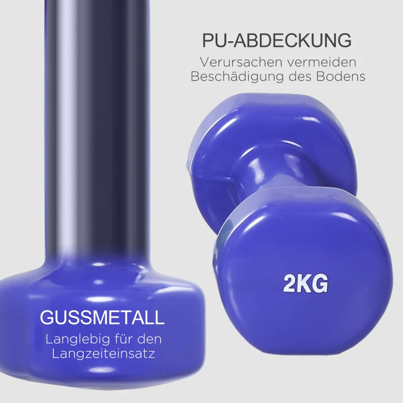 HOMCOM Dumbbell Set 4 Paren met Koffer 0,5 kg/1 kg/1,5 kg/2 kg IJzer+Kunststof Rood Geel Groen Paars