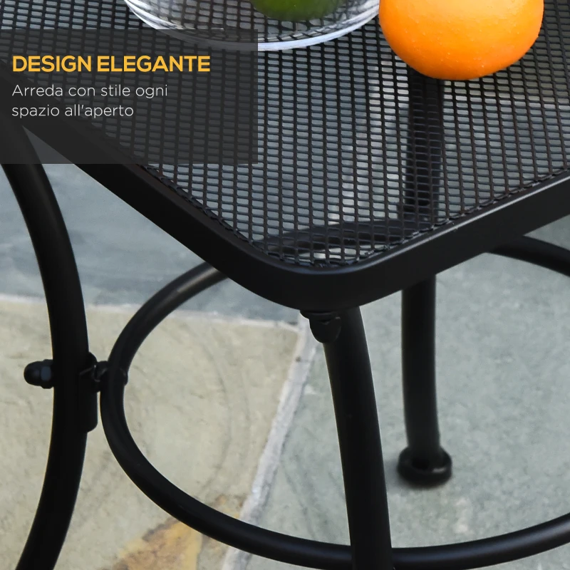 Outsunny Tavolino da Giardino Quadrato in Acciaio con Piano Traforato, 45x45x50 cm, Nero