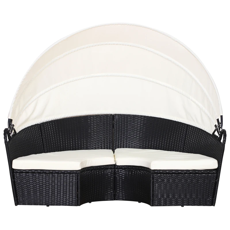 Outsunny rotan zonne-eiland, loungegroep met zonnedak, zitgroep, kussens en bijzettafel, metaal, crème, 180 x 175 x 147 cm zonne-eiland zonnedak zitgroep metaal crème | Aosom.nl