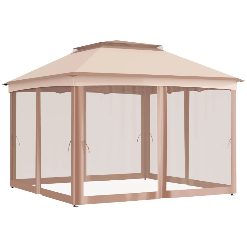 Outsunny Foisor Acoperis Dublu Impermeabil cu Plasa pentru Tantari, Maro, 325x325cm