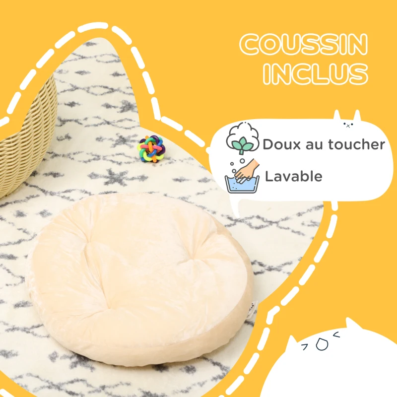 Casuta Pisici 2 Niveluri – Ratan PE cu Perna Lavabila Ø40×30 cm