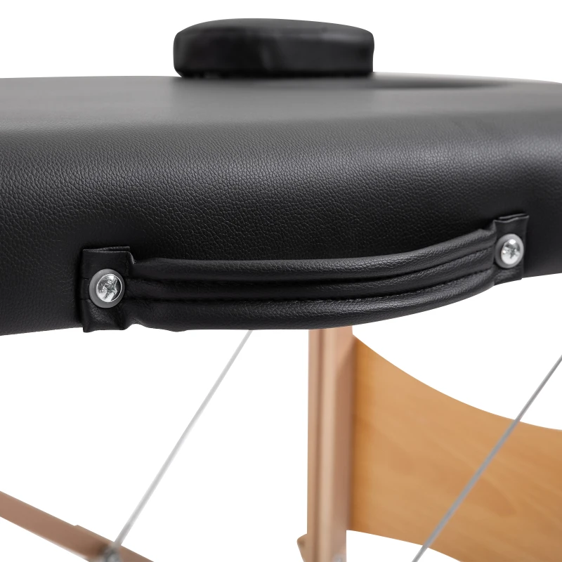 HOMCOM massagebank, mobiele massagetafel, in hoogte verstelbare cosmetische bank, populierenhout, schuimstof, zwart, 186 x 60 x 58-81 cm(m-9)