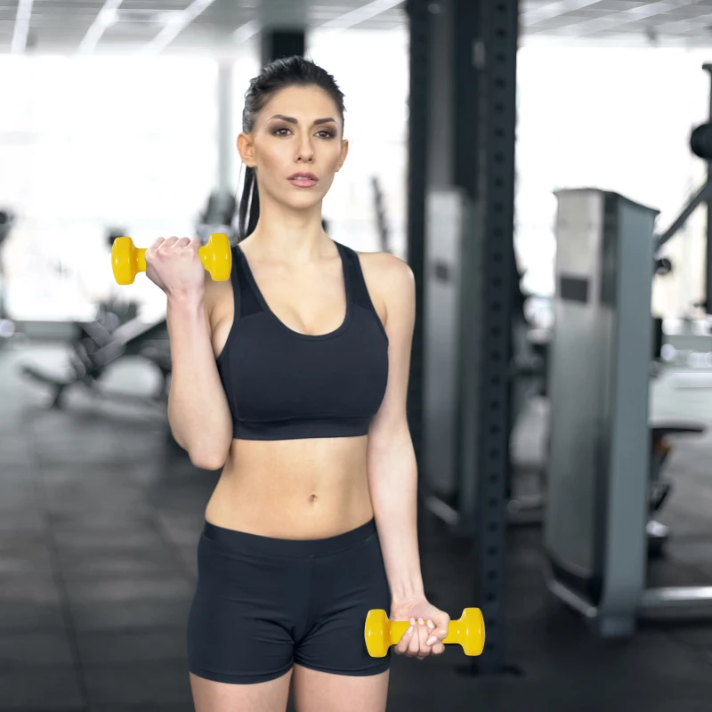 HOMCOM Dumbbell Set 4 Paren met Koffer 0,5 kg/1 kg/1,5 kg/2 kg IJzer+Kunststof Rood Geel Groen Paars