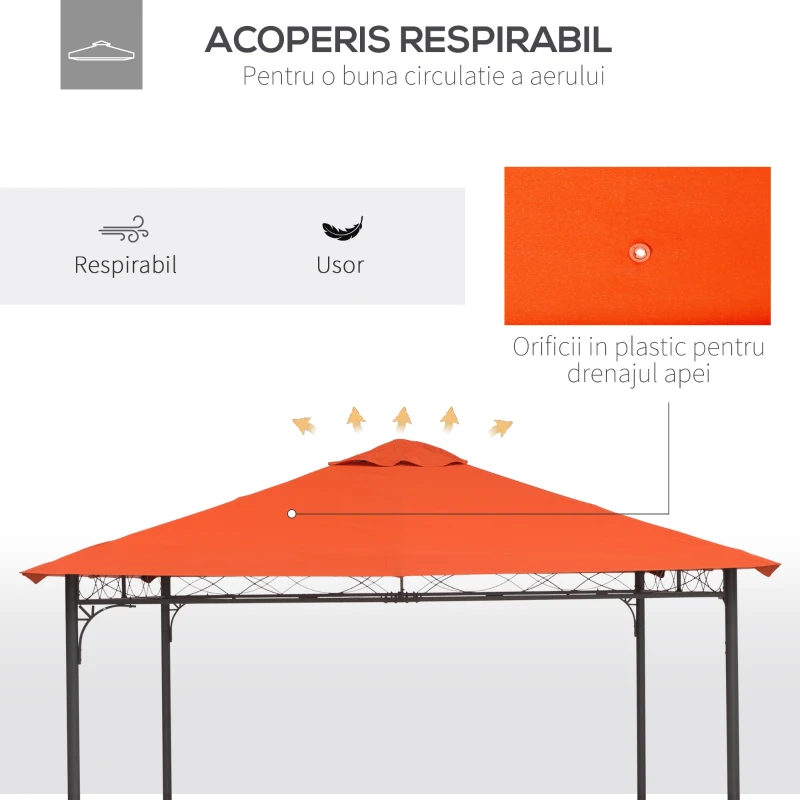 Outsunny Acoperis de Schimb pentru Foisor 3x3m din Poliester Impermeabil Anti-UV, Portocaliu