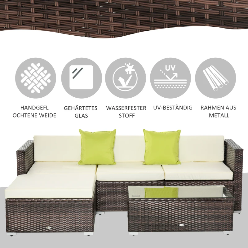 Outsunny Gartenmöbelset 4.tlg., PE-Rattan, Gartensitzgruppe für 3 Personen, abnehmbare Polster, Creme + Braun