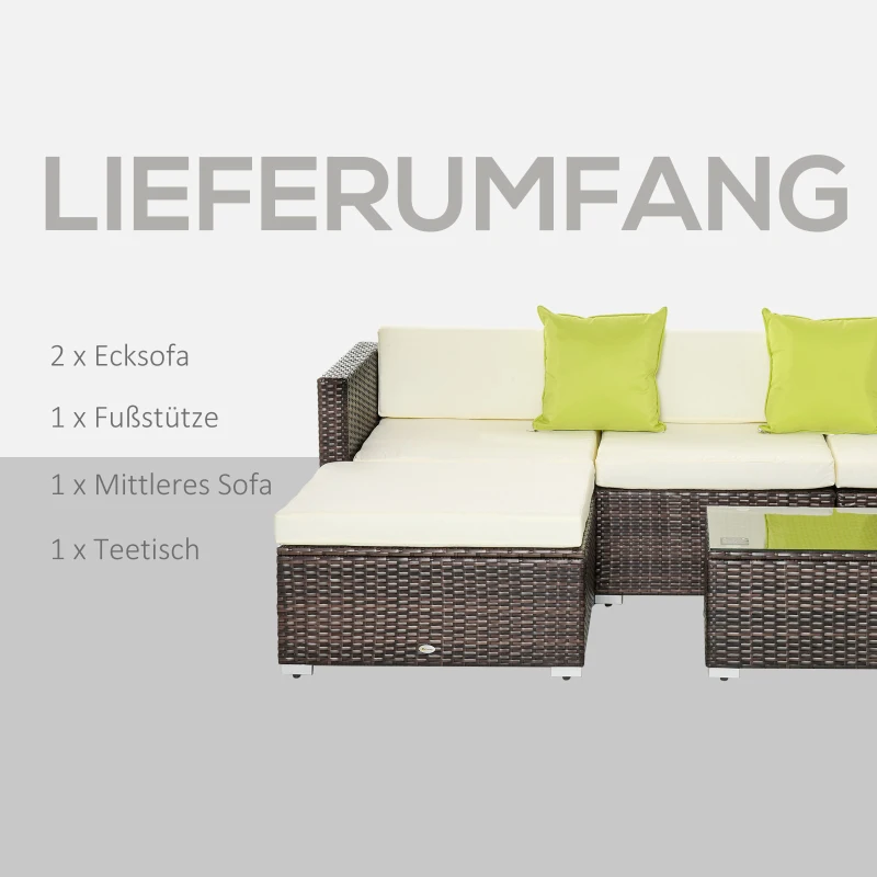 Outsunny Gartenmöbelset 4.tlg., PE-Rattan, Gartensitzgruppe für 3 Personen, abnehmbare Polster, Creme + Braun