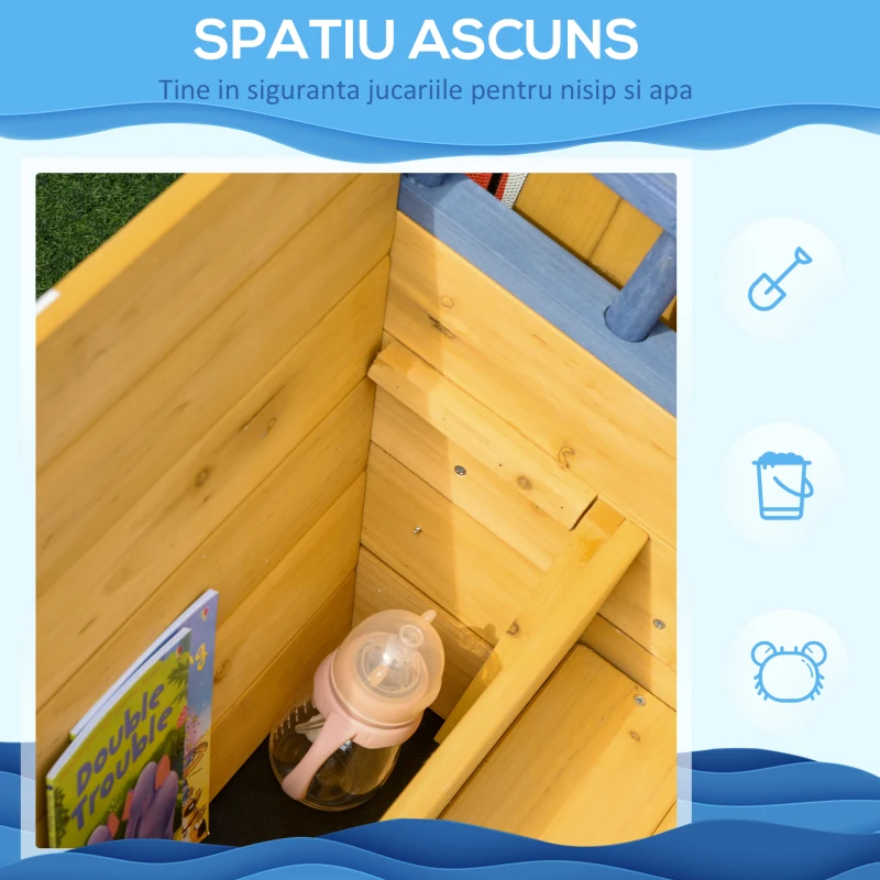 Outsunny Cutie Nisip Corabie Pirat 158×78×45,5 cm – Lemn & Depozitare