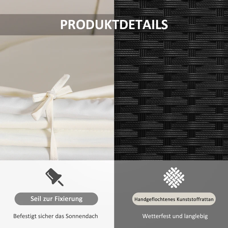 Outsunny rotan zonne-eiland, loungegroep met zonnedak, zitgroep, kussens en bijzettafel, metaal, crème, 180 x 175 x 147 cm zonne-eiland zonnedak zitgroep metaal crème | Aosom.nl