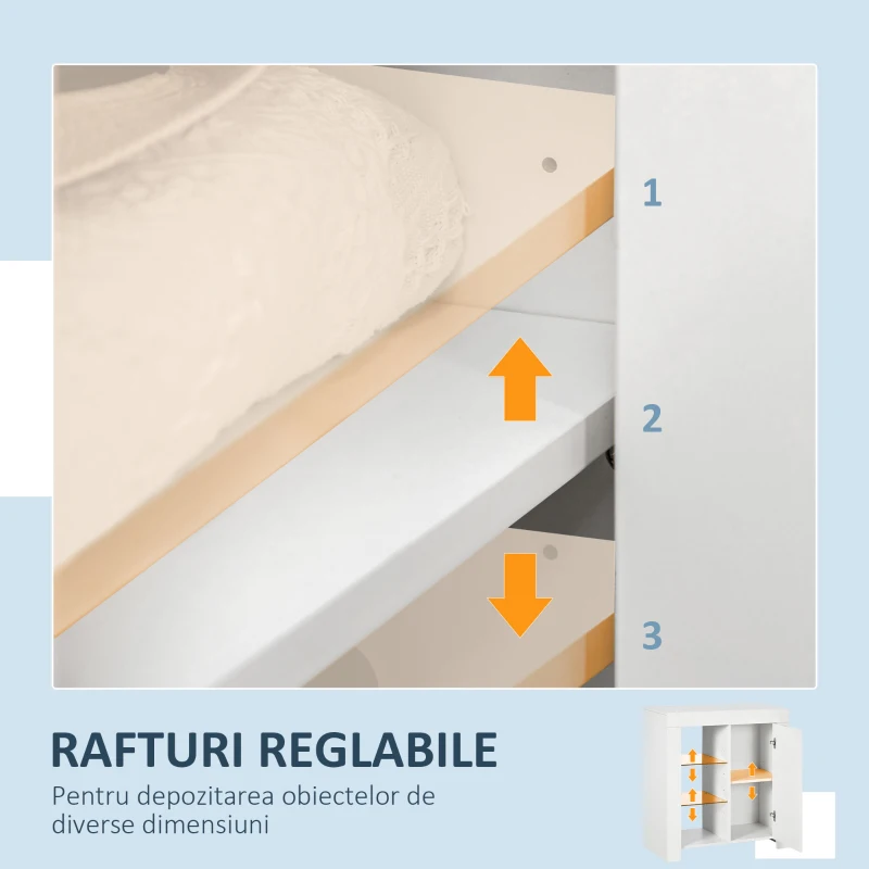 HOMCOM Dulap de Depozitare cu Lumini LED, Unitate de Afisare Moderna cu Rafturi Deschise si Usa pentru Sufragerie, Dormitor, Alb