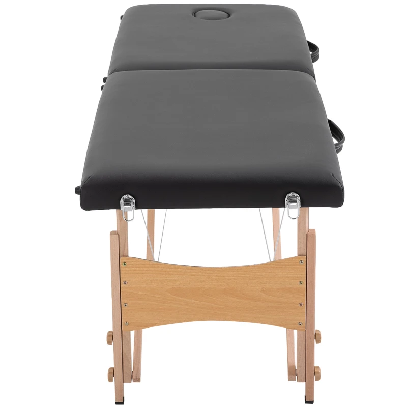 HOMCOM massagebank, mobiele massagetafel, in hoogte verstelbare cosmetische bank, populierenhout, schuimstof, zwart, 186 x 60 x 58-81 cm(m-8)