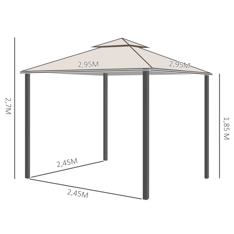 Outsunny Tonnlle de jardin Barnum Pavillion de jardin 3 x 3 Double Toit avec moustiquaires Amovibles  imperméable Beige