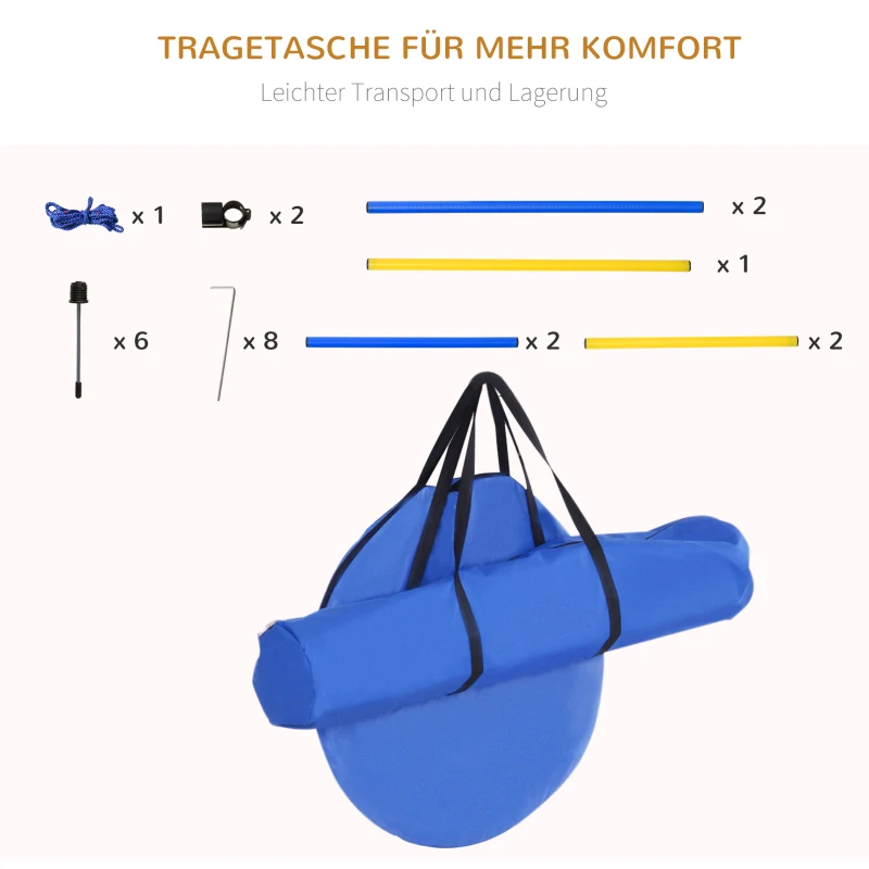 PawHut Honden behendigheidsset training slalom tunnel horde incl. draagtas oefening blauw / geel