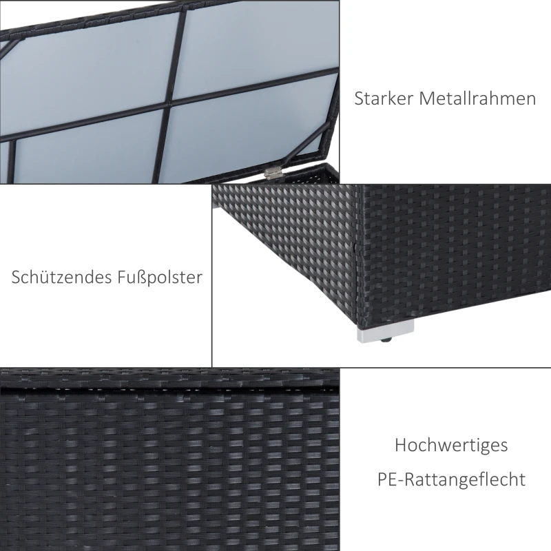 Outsunny Polyrattan Gartenmöbel Set für 4 Personen Sitzgarnitur mit Kissen Sitzgruppe Tisch mit Stauraum Schwarz+Creme