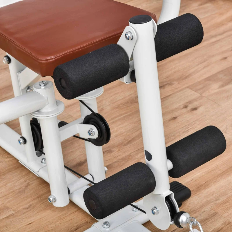 HOMCOM Gym Krachtstation Fitnessstation Multigym Fitnesscentrum Fitnessapparatuur incl. gewichten Latzug Beincurl Metaal PU-kunstleer Wit 150 x 110 x 210 cm