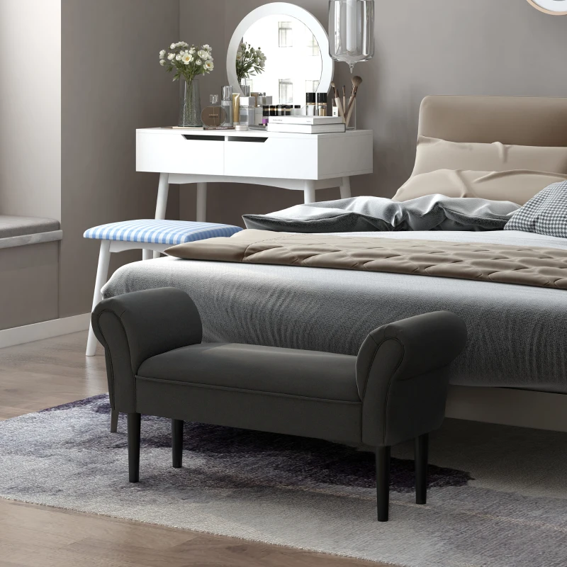 HOMCOM zitbank voor slaapkamer bedbank gestoffeerde bank MDF schuimstof zwart