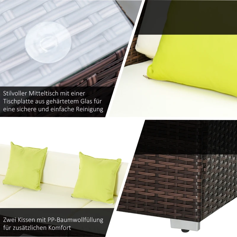 Outsunny Gartenmöbelset 4.tlg., PE-Rattan, Gartensitzgruppe für 3 Personen, abnehmbare Polster, Creme + Braun