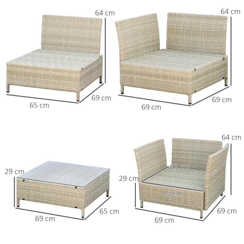 Outsunny Mobilier pentru gradina 7 bucati, modular cu masuta, fotoliu, fotoliu de colt si 2 canapele din ratan PE cu perne, bej(m-3)