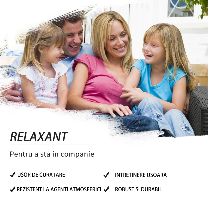 Outsunny Canapea de Exterior cu 2 Locuri din Plastic PP cu Efect de Ratan, Canapea de Gradina cu Perne Detasabile si Lavabile, Gri si Negru