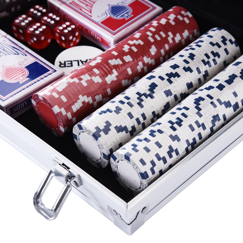 HOMCOM Set de Poker, 300 jetoane, Geanta din aluminiu, Argintiu