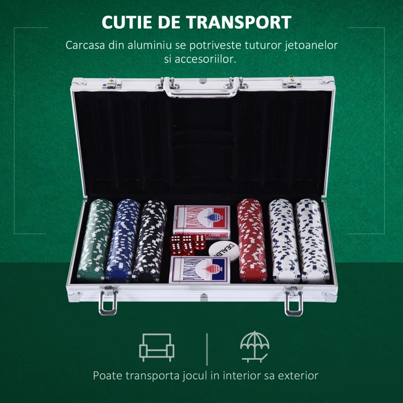 HOMCOM Set de Poker, 300 jetoane, Geanta din aluminiu, Argintiu