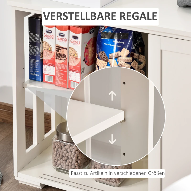 HOMCOM Küchenschrank Sideboard mit 2 Einlegeböden Schiebetüren Kommode verstellbaren Ablagen Aufbewahrungsschrank Kippsicheres Design gute Belüftung MDF Weiß 106,5x33x63 cm