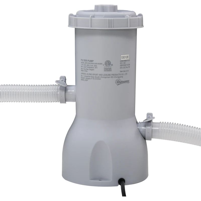 Outsunny Piscina Supraterana de Inot, Piscina cu Cadru din Otel Dreptunghiulara Negonflabila, cu Pompa de Filtrare, Scara de Siguranta pentru 1-8 Persoane, Gri