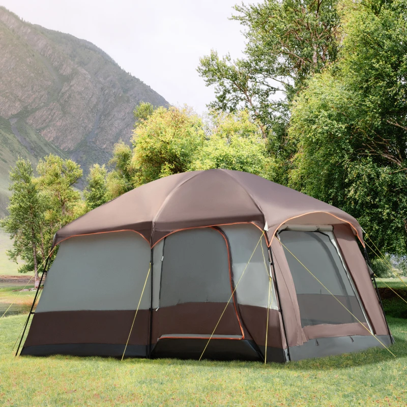Outsunny 3-4 Man Two Room Camping Tent Dome Tent with Vestibule, UV50+ Cabin Tent with 3000 mm Water Column, Groundsheet, Portable Carry Bag, for Travel, Hiking, Sport