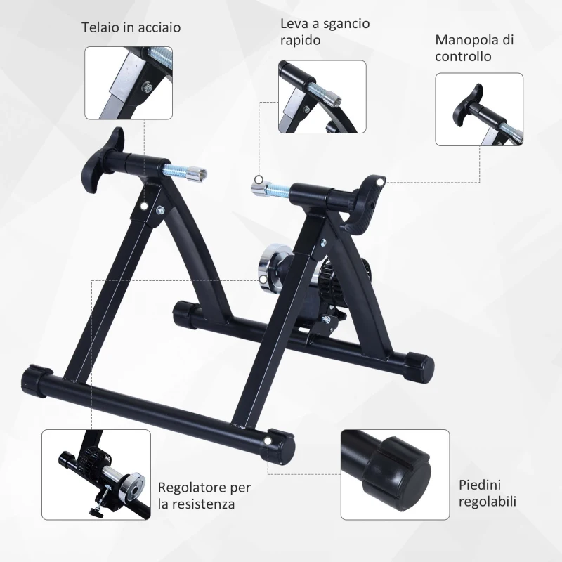 HOMCOM Rullo per Bicicletta Pieghevole per Allenamento a Casa, Rullo per Bici Salvaspazio, Rulli per Bici da Corsa in Acciaio per Ruote da 26''-28'', 54.5x47.2x39.1cm Nero