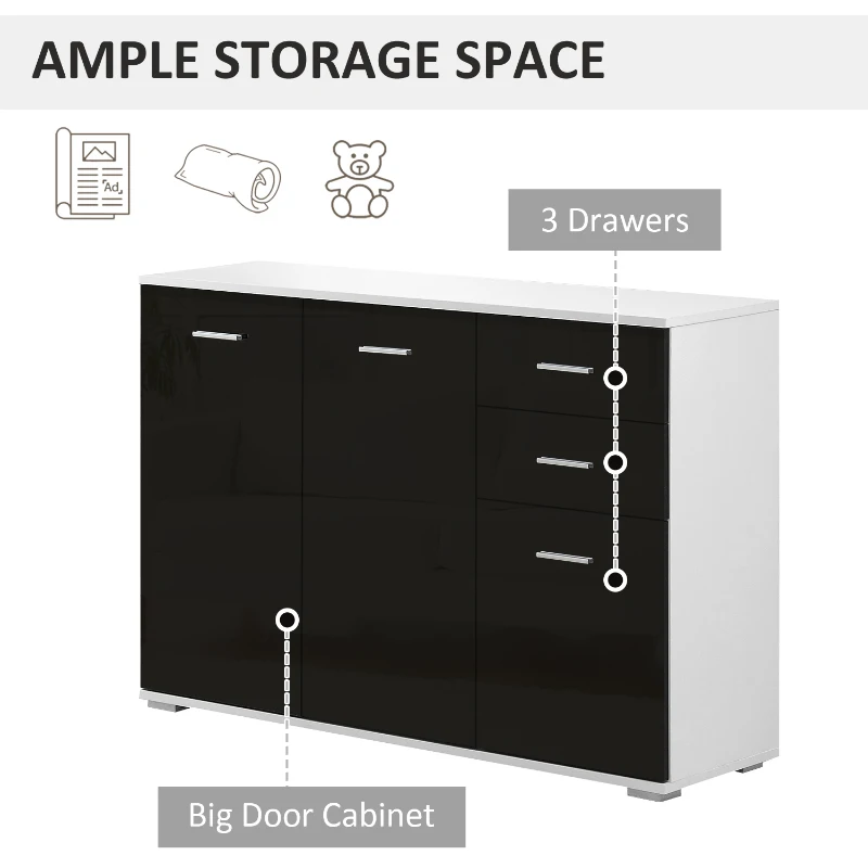 HOMCOM Dulapior-consola cu Usi si Sertare Negru Lucios 106 x 76 x 35 cm(m-4)