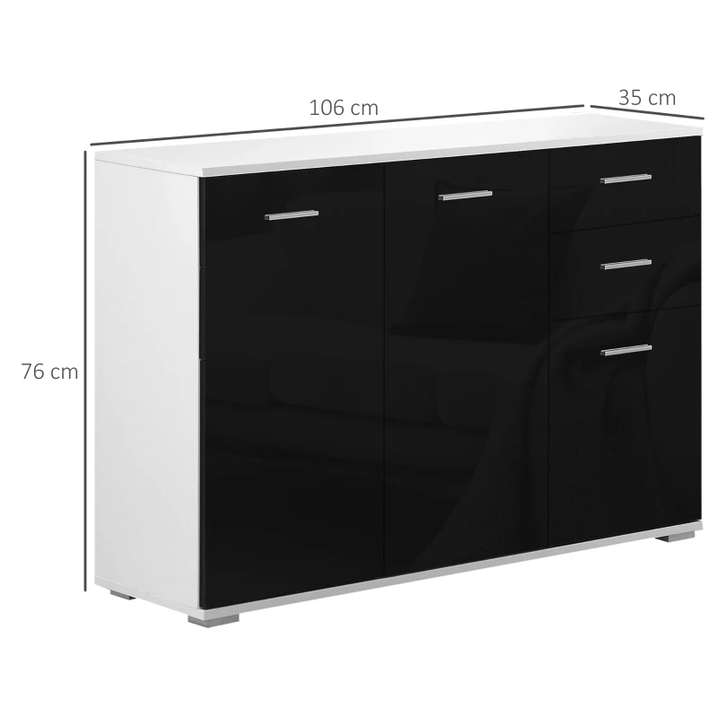 HOMCOM Dulapior-consola cu Usi si Sertare Negru Lucios 106 x 76 x 35 cm(m-3)