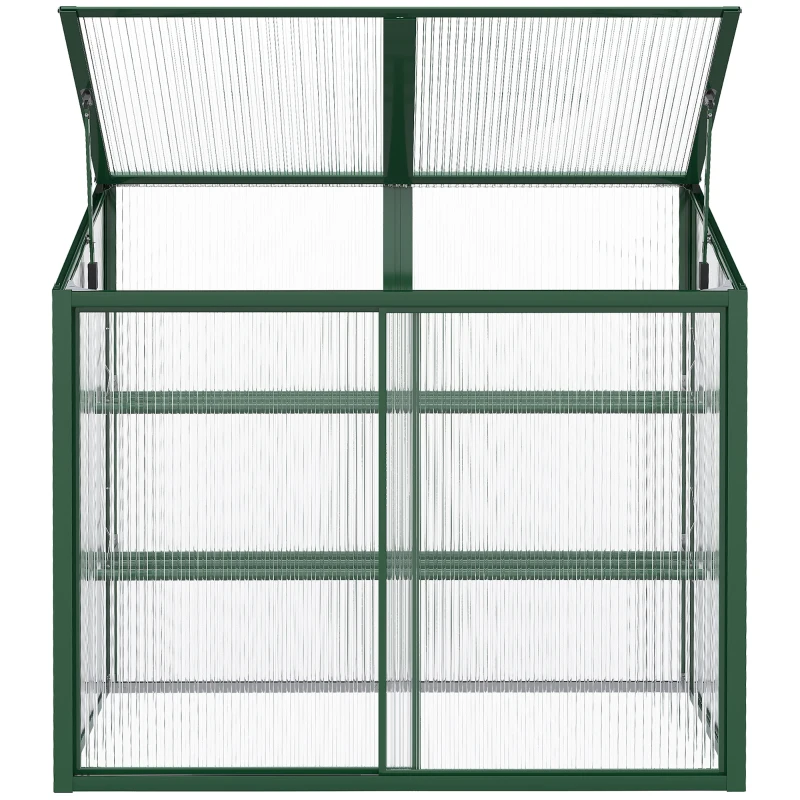 Outsunny Mini serre de jardin en aluminium et polycarbonate avec étagère réglable toit ouvrant 110 x 60 x 82/98,5 cm vert