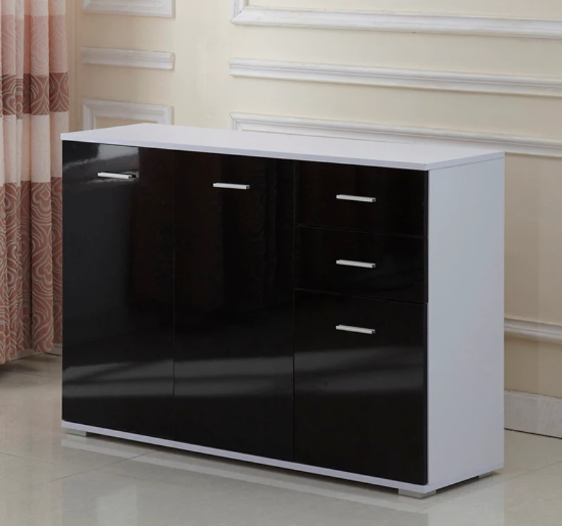 HOMCOM Dulapior-consola cu Usi si Sertare Negru Lucios 106 x 76 x 35 cm(m-2)