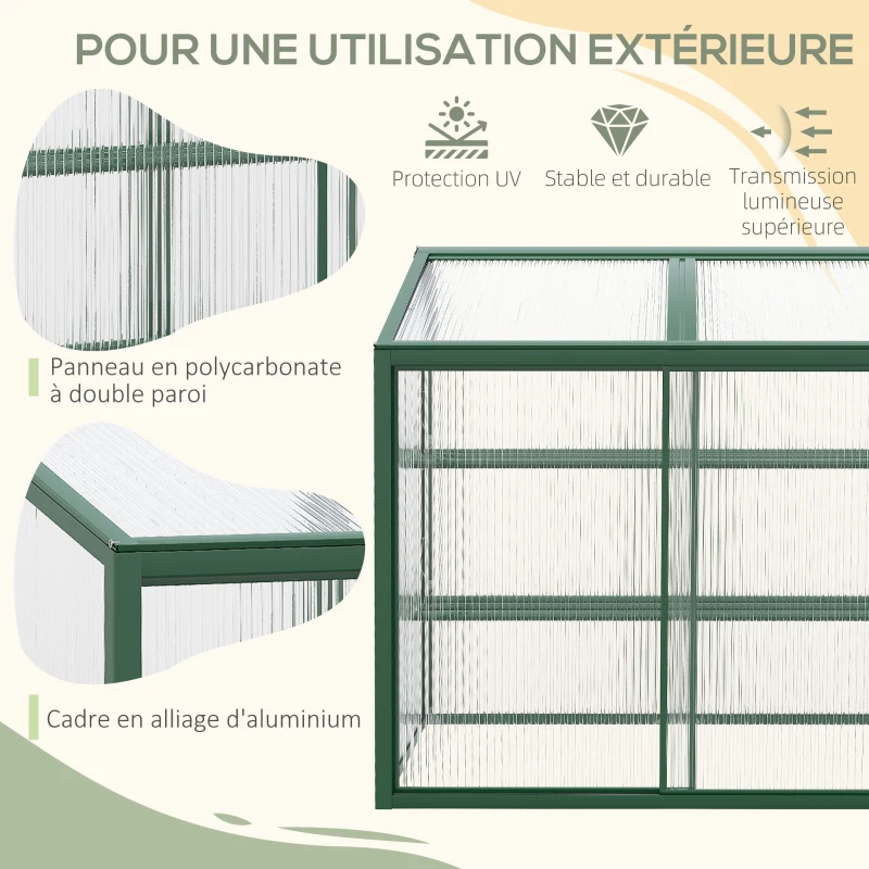 Outsunny Mini serre de jardin en aluminium et polycarbonate avec étagère réglable toit ouvrant 110 x 60 x 82/98,5 cm vert