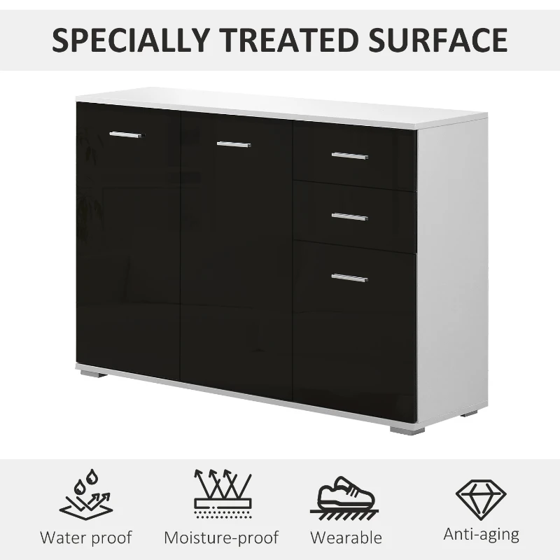 HOMCOM Dulapior-consola cu Usi si Sertare Negru Lucios 106 x 76 x 35 cm(m-6)