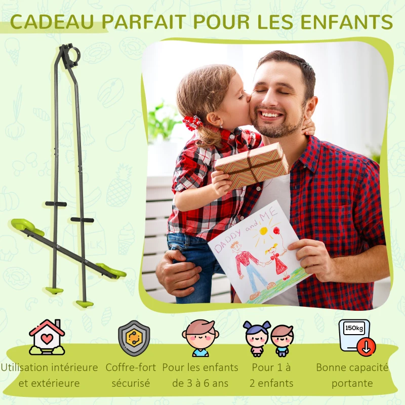 Outsunny Balançoire agrès vis-à-vis pour les enfants en acier et plastique pour portique - 3 à 6 ans 97,5 x 23 x 170 cm vert