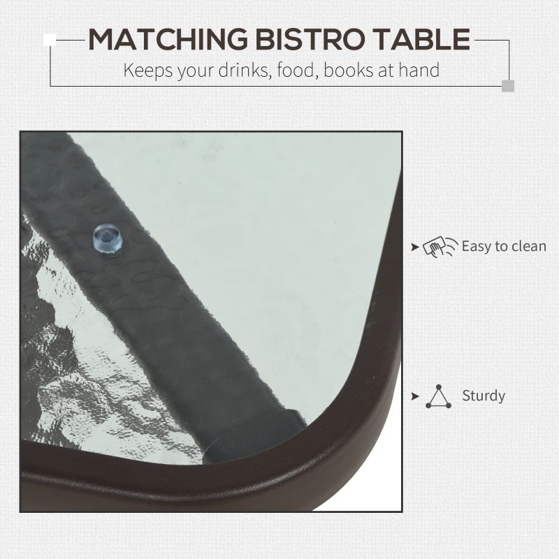 Outsunny 3 Pieces Garden Gliding Chair Set, Metal Frame 2 Single Armchair Swing Seater and 1 Glass Top Coffee Table w/ Breath Mesh Fabric Seat, Brown