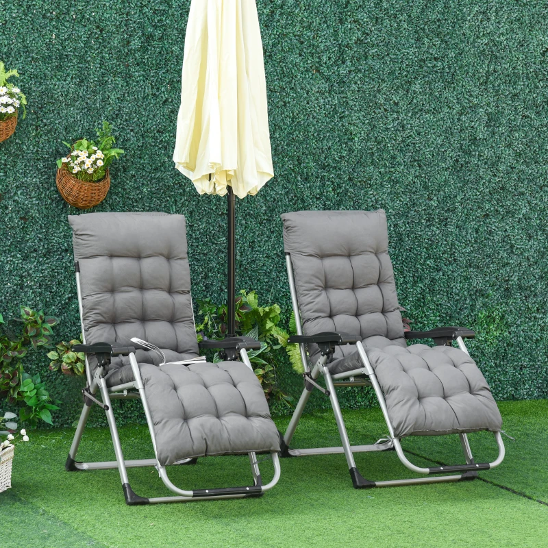 Outsunny Reclining 2 PCS Zero Gravity Chair Folding Garden Sun Lounger Cushion Headrest