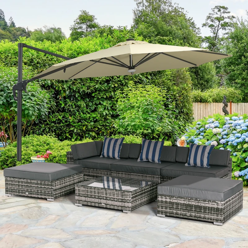 Outsunny 6 PC Rattan Sofa Coffee Table Set Sectional Wicker Weave Furniture for Garden Outdoor Conservatory w/Pillow Cushion Grey