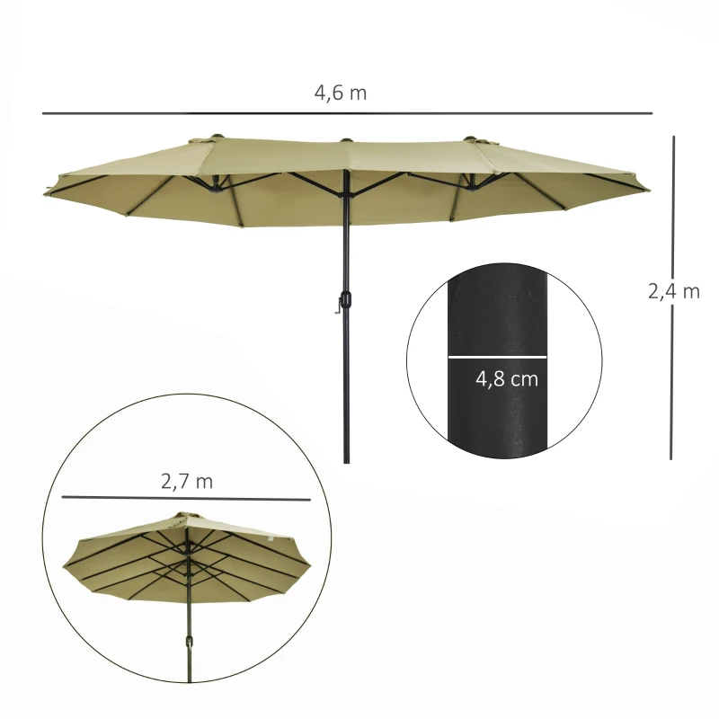 Outsunny 4.6m Double-Sided Patio Parasol Sun Umbrella-Tan
