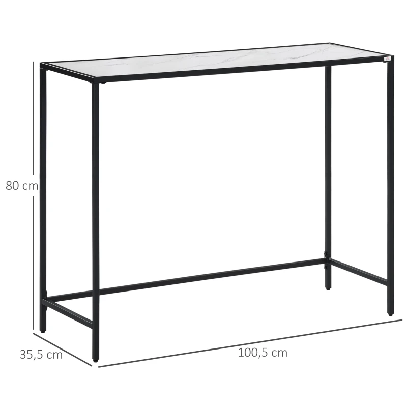 HOMCOM Table Console table d'appoint d'entrée 100 cm Plateau Verre trempé effet marbre avec Structure en métal