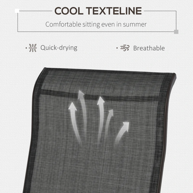 Outsunny 3 Pieces Garden Gliding Chair Set, Metal Frame 2 Single Armchair Swing Seater and 1 Glass Top Coffee Table w/ Breath Mesh Fabric Seat, Brown